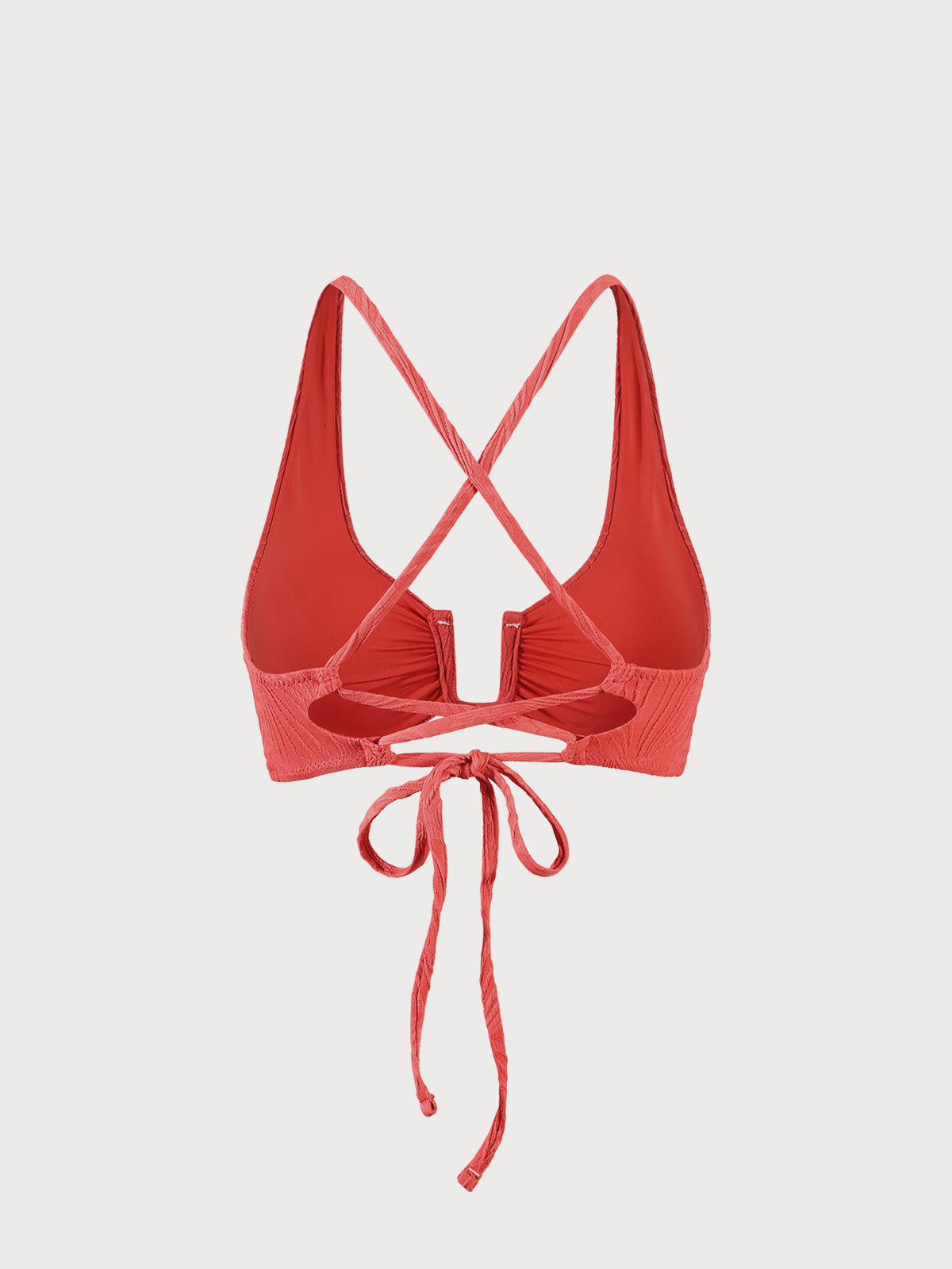 Red Jacquard U-Ring Cross Back Bikini Top - khatistore.com