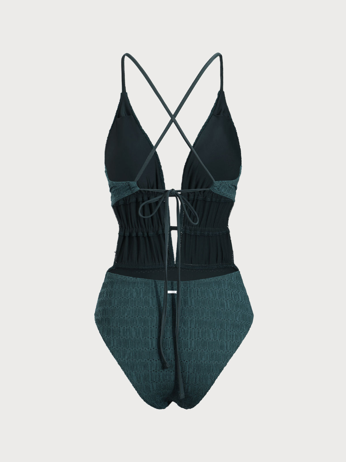 Dark Green Textured Plunge One-Piece Swimsuit by khatistore.com